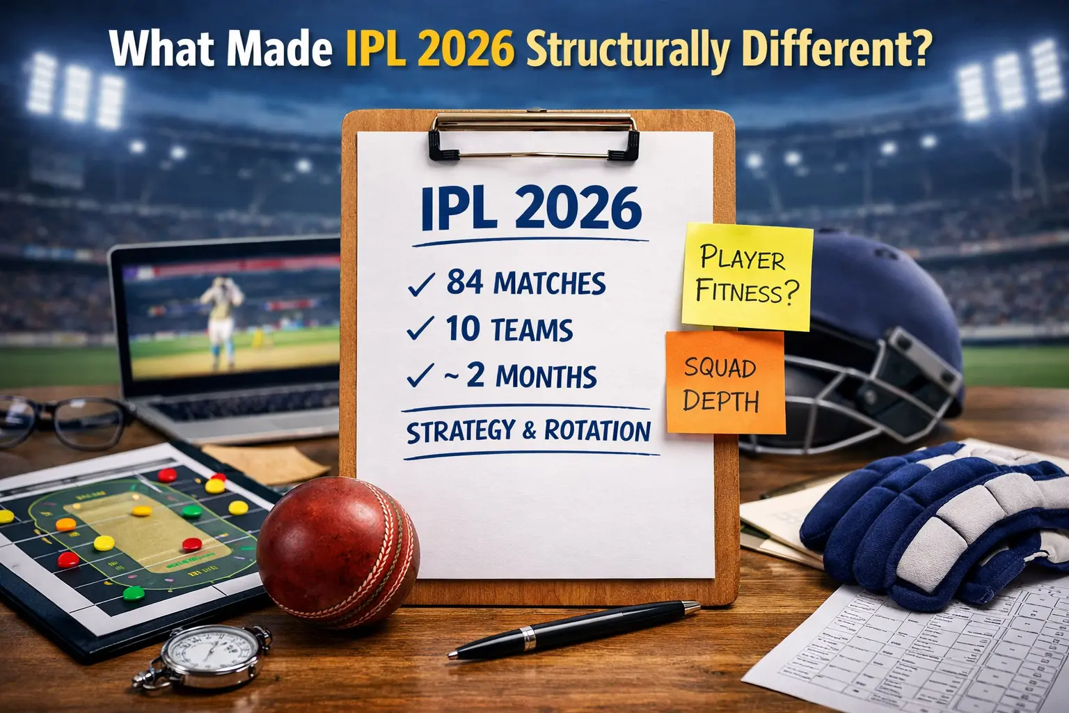 This image illustrates the structural transformation of IPL 2026, highlighting the expanded 84-match format, increased team participation, and the growing importance of strategy, rotation, and player fitness. It visually represents how the extended schedule reshaped modern T20 cricket dynamics.